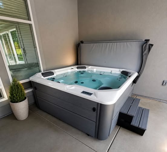 Covered patio spa installation