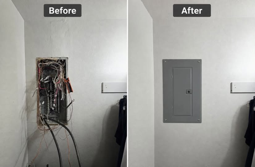 Interior electrical panel replaced, before and after